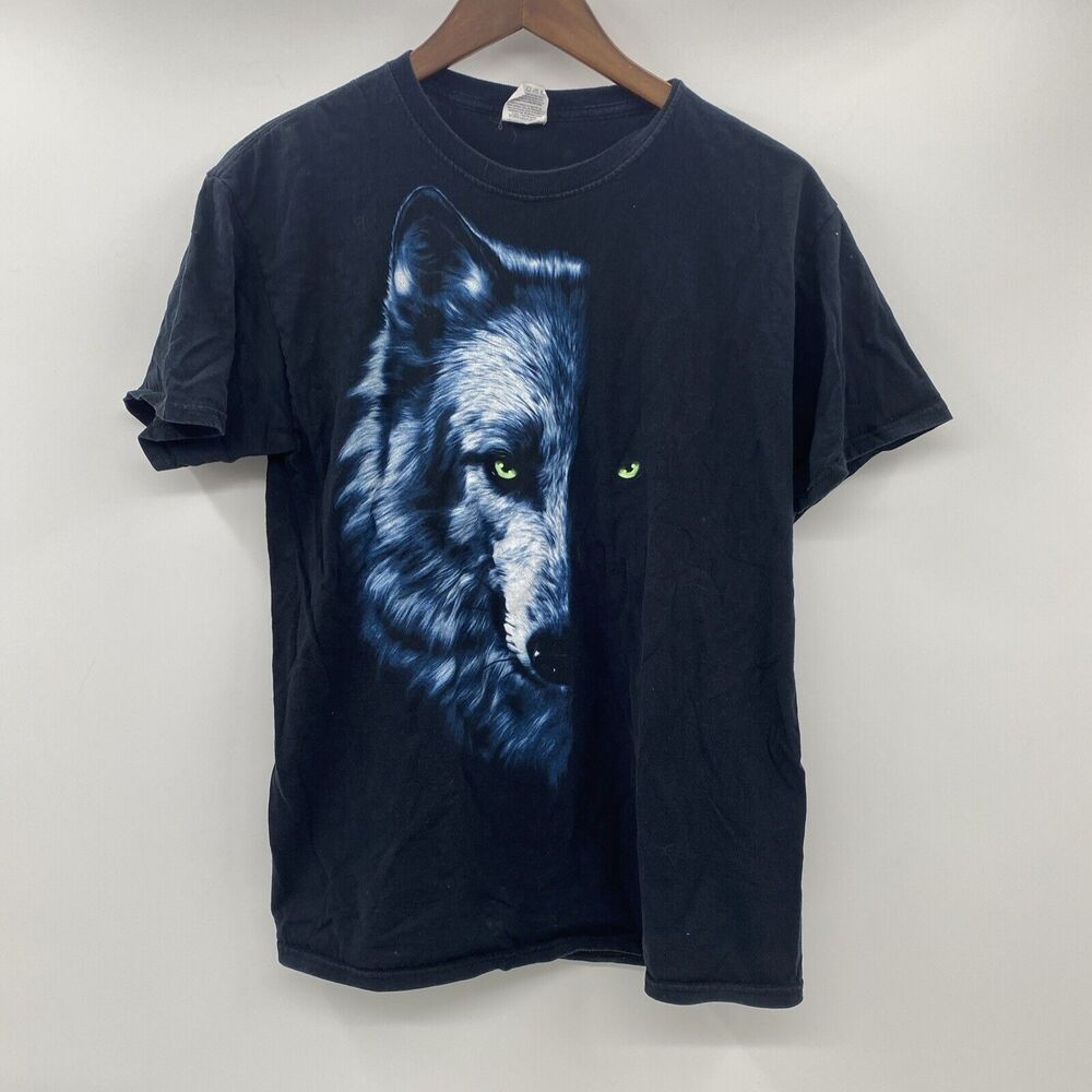 VTG Fruit of The Loom Heavy Tag Wolf / black white T-Shirt Adult Medium Cotton